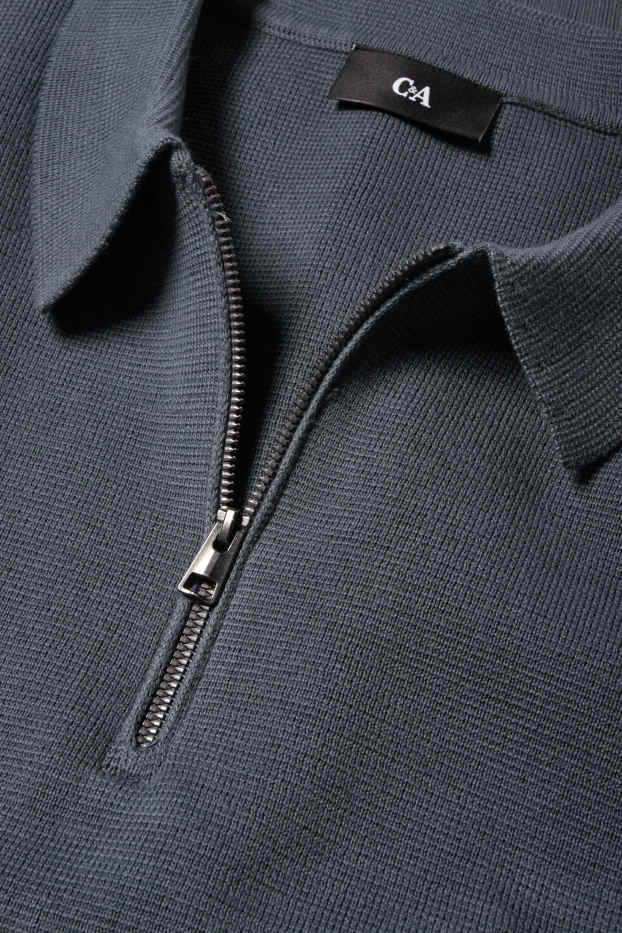 Herren - Langarm-Poloshirt - gestrickt - dunkelgrau