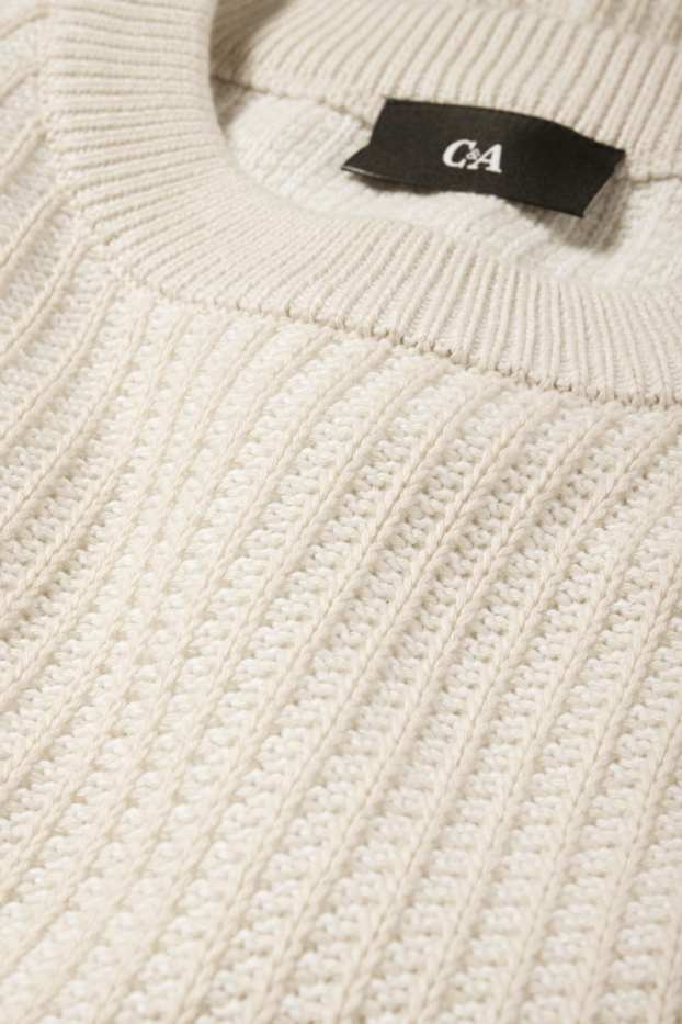 Herren - Pullover - gerippt - cremeweiss