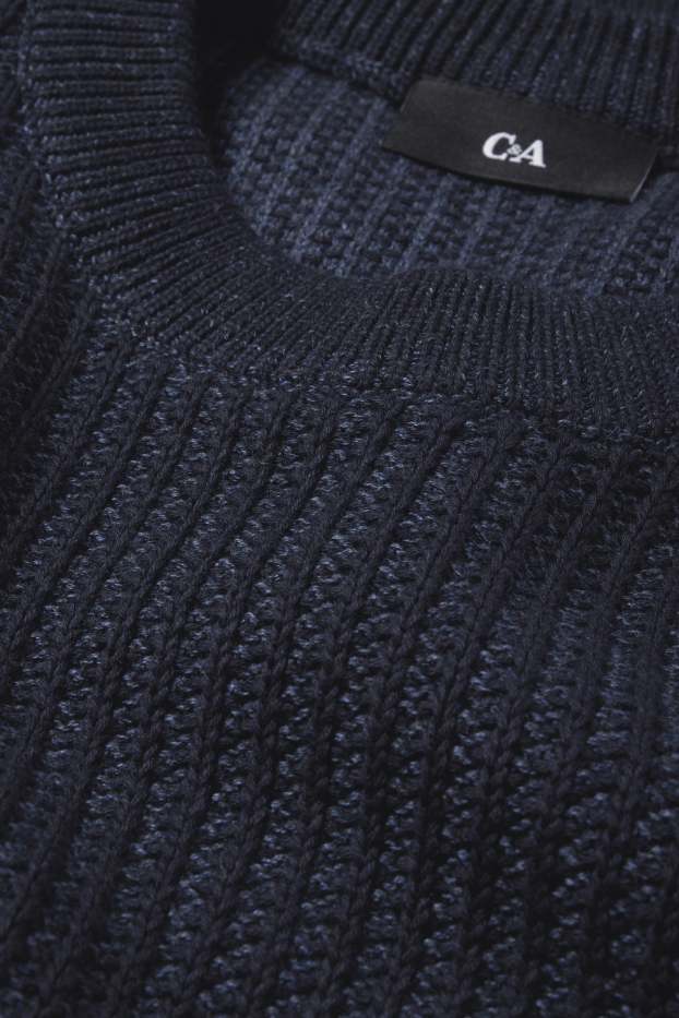 Uomo - Maglione - a coste - blu scuro