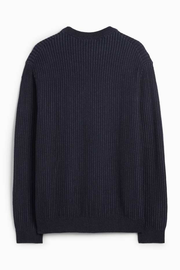 Uomo - Maglione - a coste - blu scuro