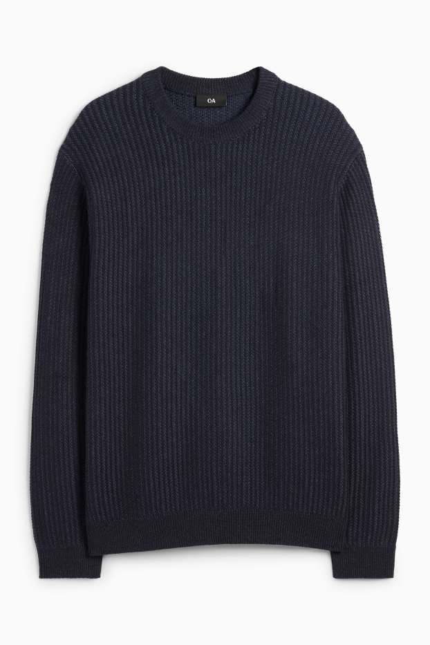 Uomo - Maglione - a coste - blu scuro