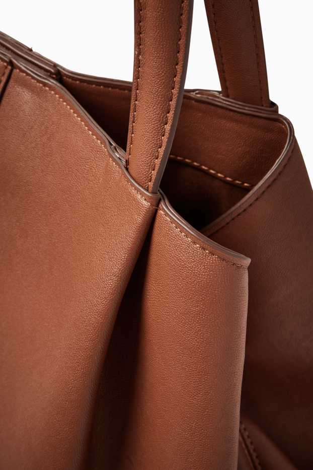 Damen - Großer Shopper - Lederimitat - braun