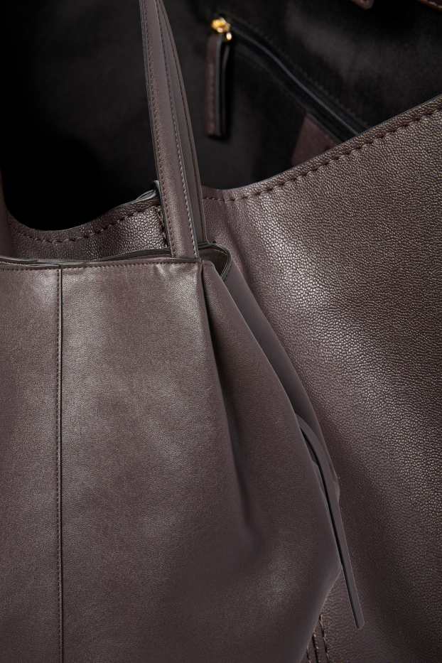 Dames - Grote shopper - imitatieleer - donkerbruin