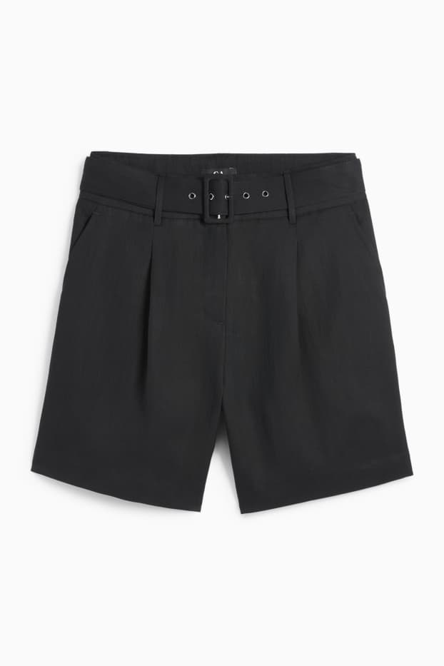 Damen - Shorts mit Gürtel - High Waist - schwarz