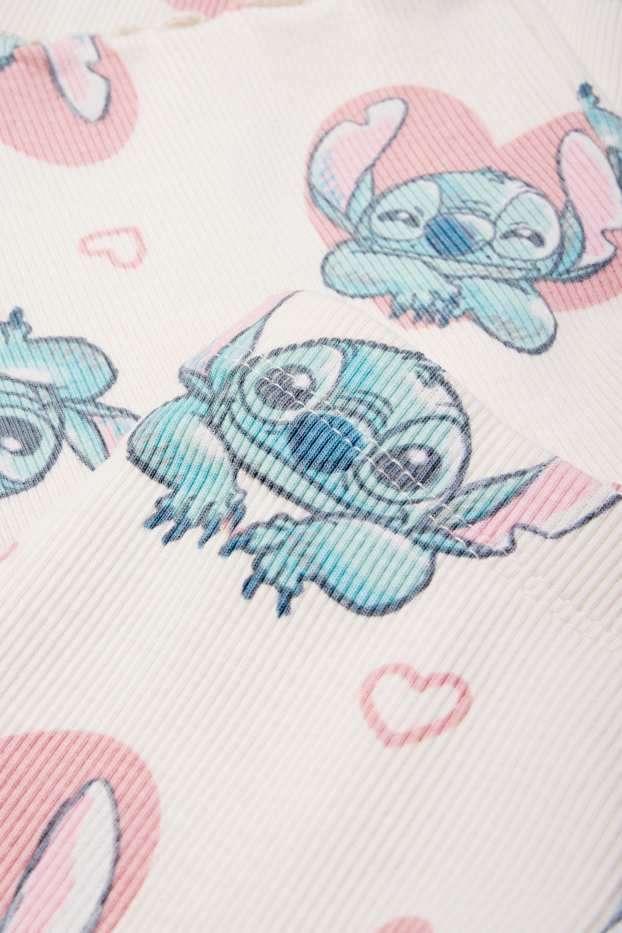 Děti - dívky - Lilo & Stitch - flared legíny - žebrované - se vzorem - krémově bílá