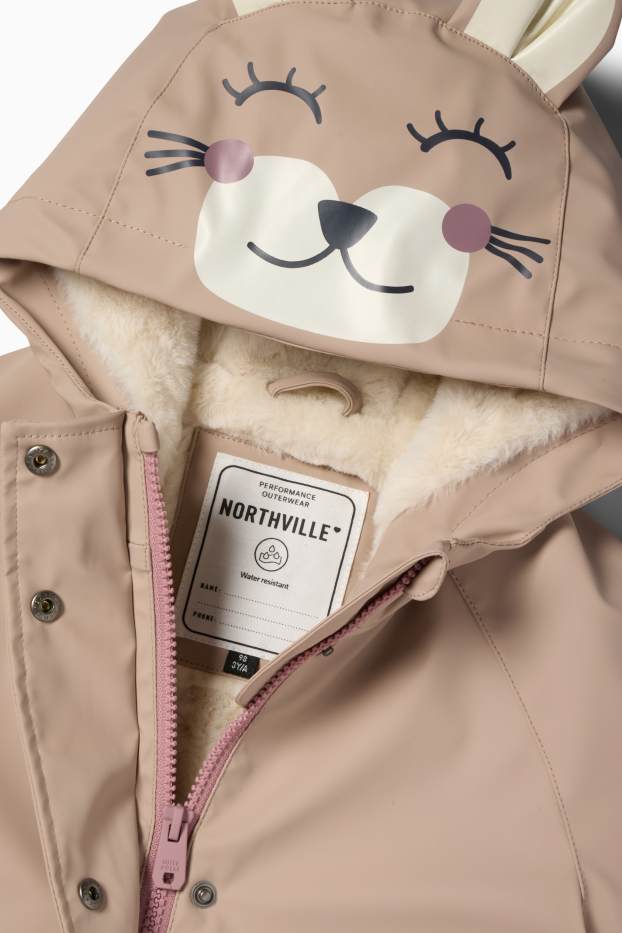 Kinder Mädchen - Katze - Regenjacke mit Kapuze - wasserdicht - hellbraun