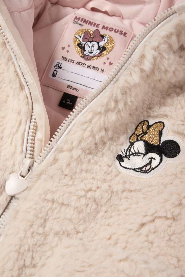 Baby Mädchen - Minnie Maus - Baby-Kunstfell-Jacke mit Kapuze - hellbeige
