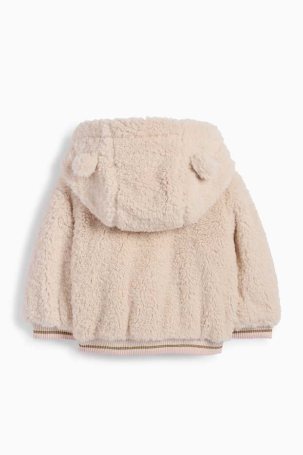 Baby Mädchen - Minnie Maus - Baby-Kunstfell-Jacke mit Kapuze - hellbeige