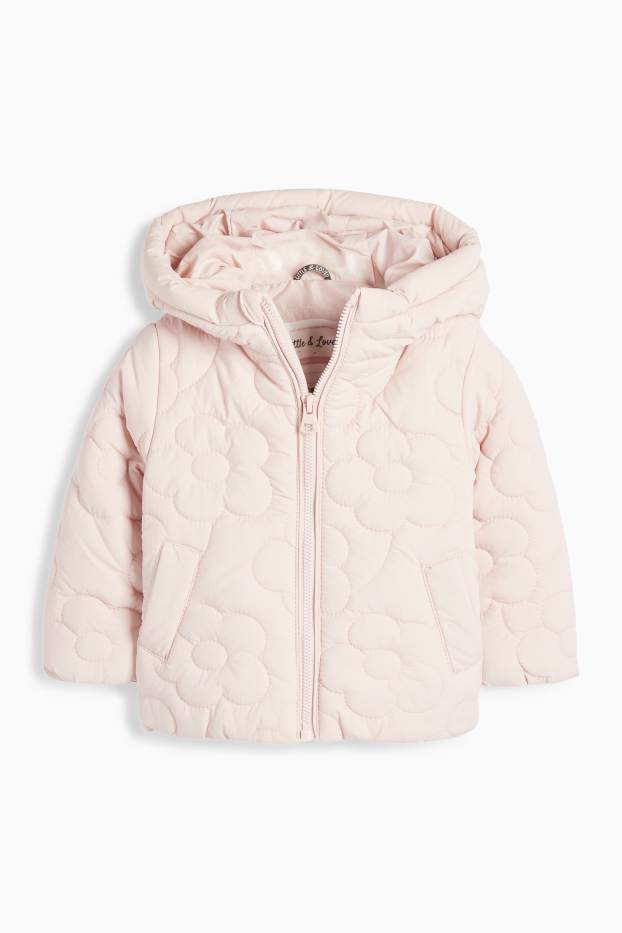 Baby: meisjes - Gewatteerde jas met capuchon - waterafstotend - gebloemd - roze