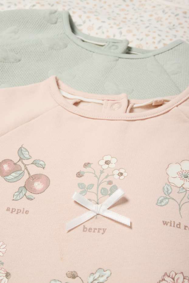 Niemowlęta dziewczynki - Wielopak, 3 szt. - kwiatki i serduszka - bluza niemowlęca - jasnoróżowy