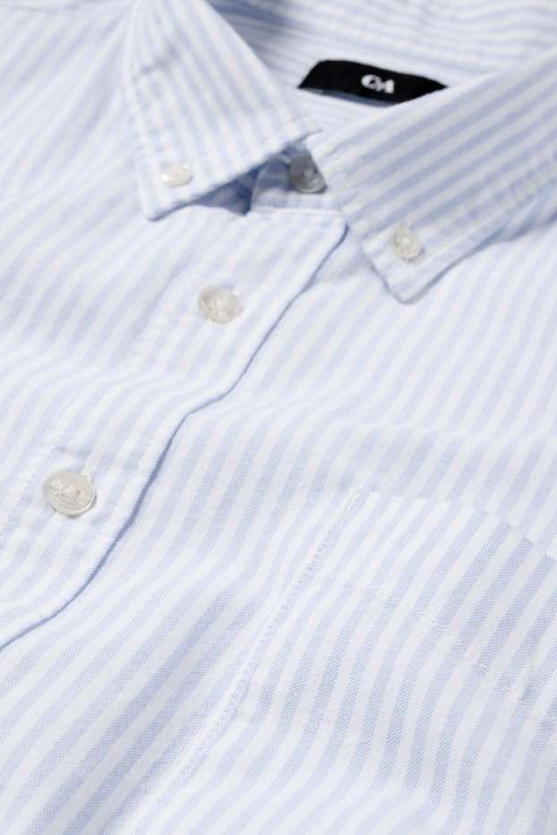 Pánské - Košile - regular fit - button-down - pruhovaná - bílá / světle modrá