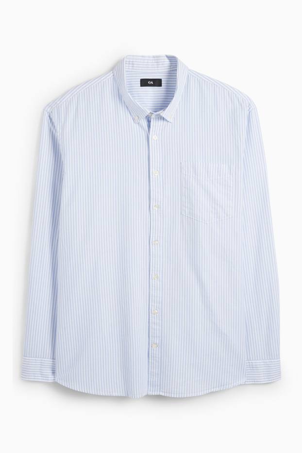 Pánské - Košile - regular fit - button-down - pruhovaná - bílá / světle modrá