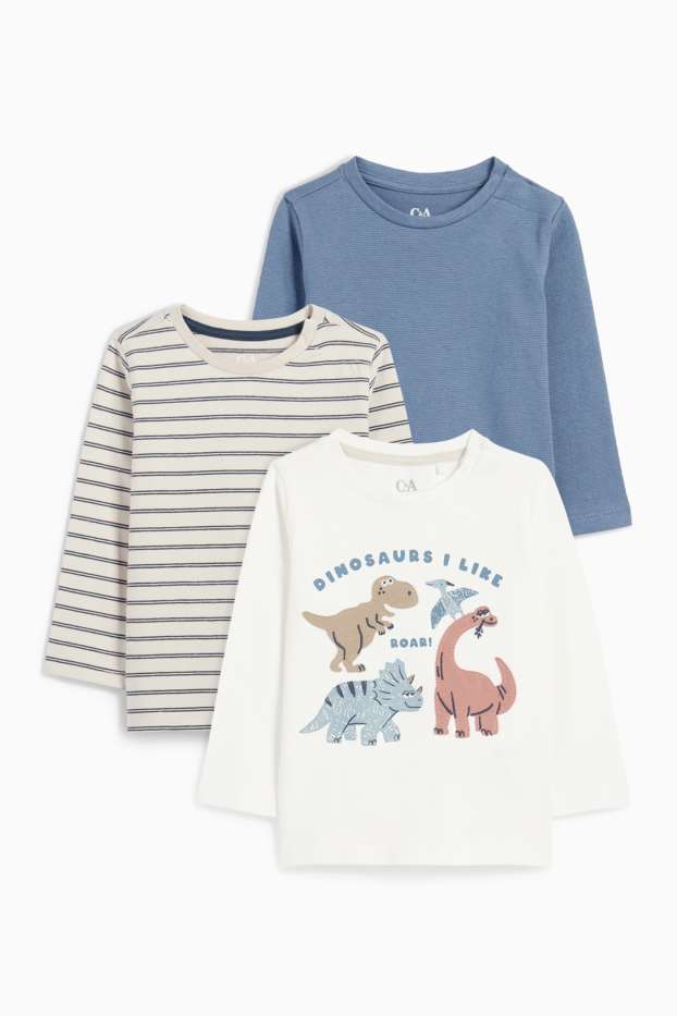 Bebés niños - Pack de 3 - dinosaurios - camisetas de manga larga para bebé - blanco