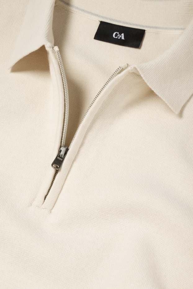 Herren - Langarm-Poloshirt gestrickt  - cremeweiß