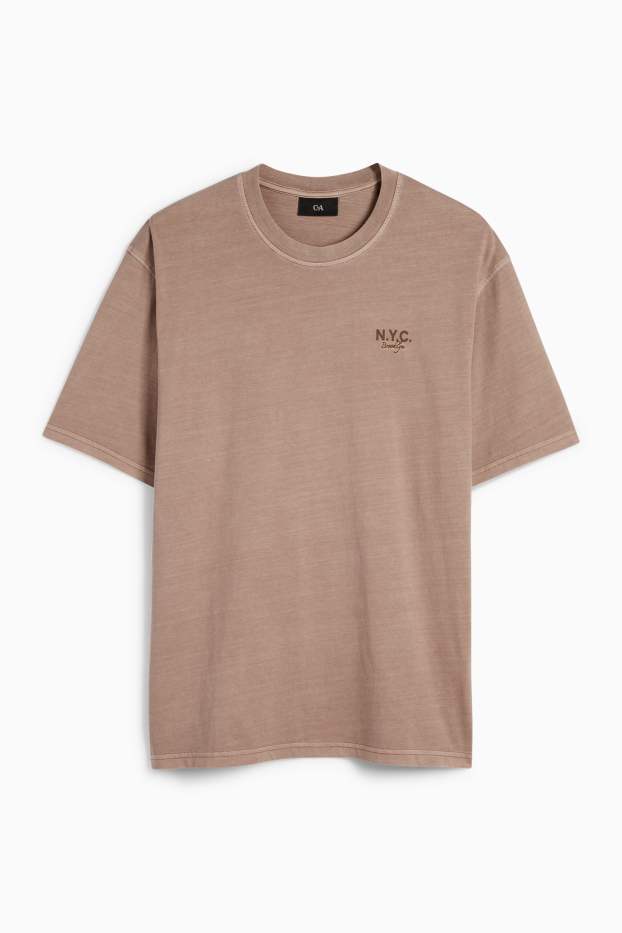 Heren - T-shirt - relaxed fit - lichtbruin