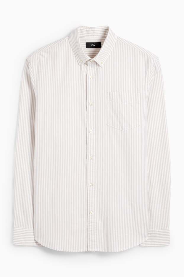 Herren - Hemd - Regular Fit - Button-down - gestreift - beige