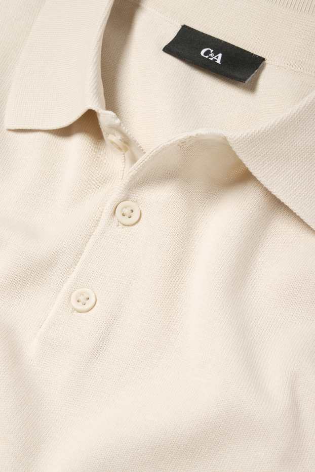 Herren - Langarm-Poloshirt - gestrickt - hellbeige