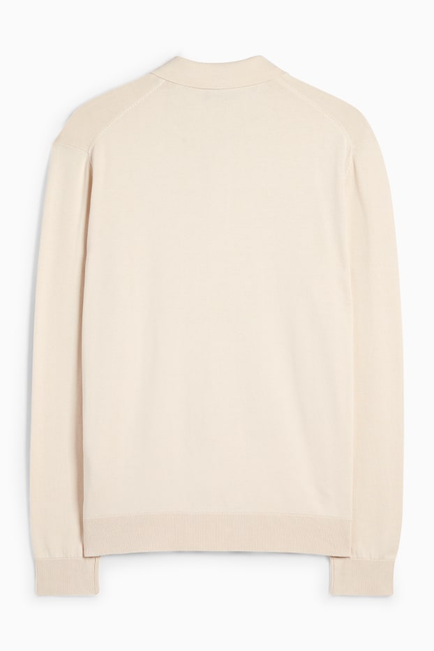 Herren - Langarm-Poloshirt - gestrickt - hellbeige