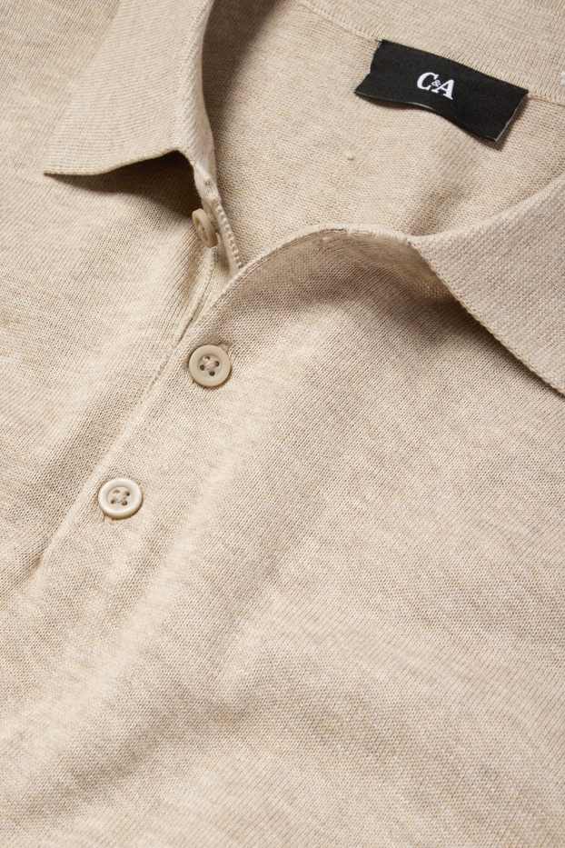 Herren - Langarm-Poloshirt - gestrickt - hellbeige