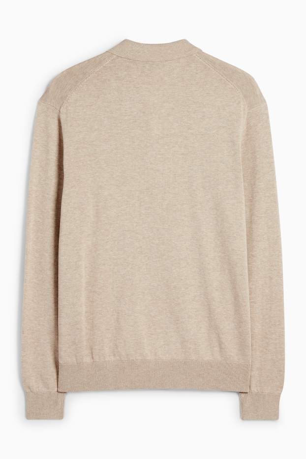 Herren - Langarm-Poloshirt - gestrickt - hellbeige