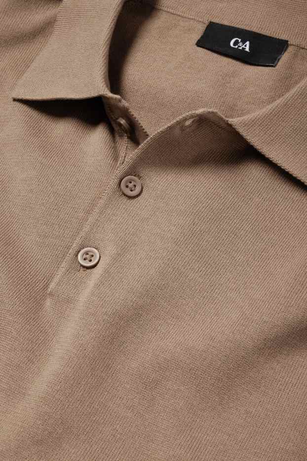 Herren - Langarm-Poloshirt - gestrickt - taupe