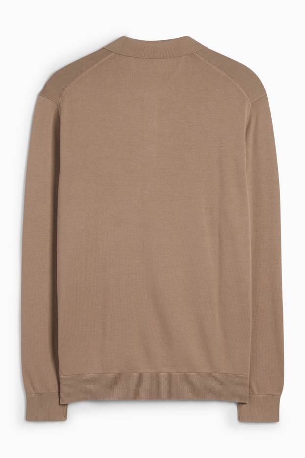Herren - Langarm-Poloshirt - gestrickt - taupe