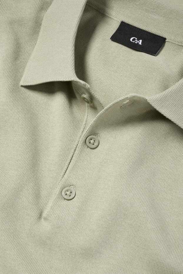 Herren - Langarm-Poloshirt - gestrickt - hellgrün