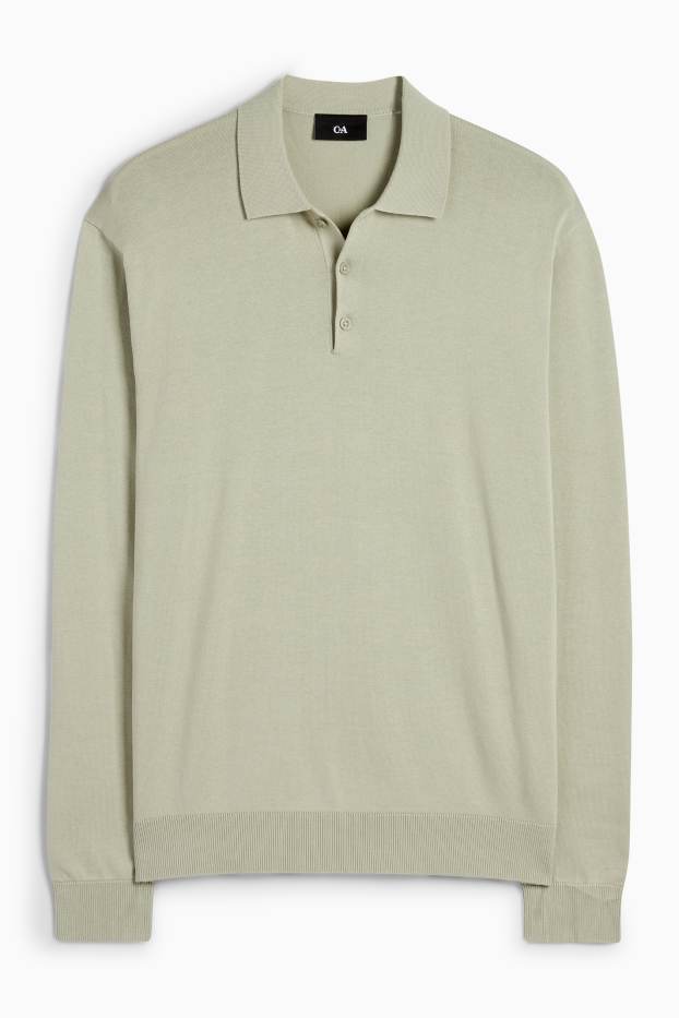 Herren - Langarm-Poloshirt - gestrickt - hellgrün