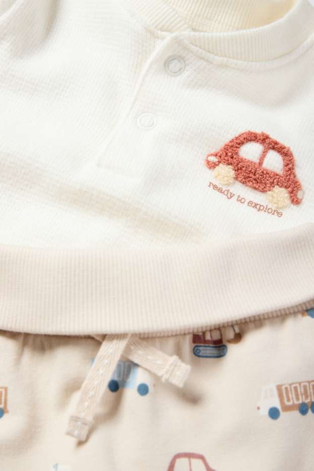 Baby Jungen - Fahrzeuge - Baby-Outfit - 2 teilig - cremeweiss