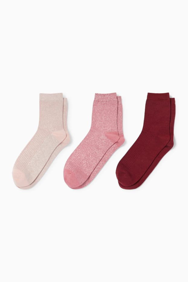 Femmes - Lot de 3 paires - chaussettes - côtelées - rose