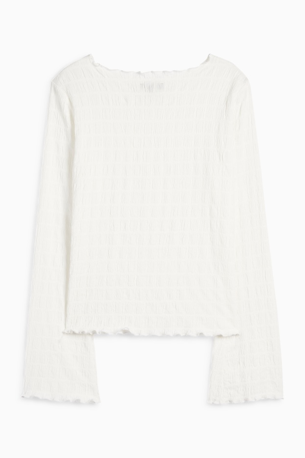Donna - Maglia a maniche lunghe - tessuto increspato - bianco