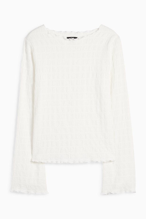 Donna - Maglia a maniche lunghe - tessuto increspato - bianco
