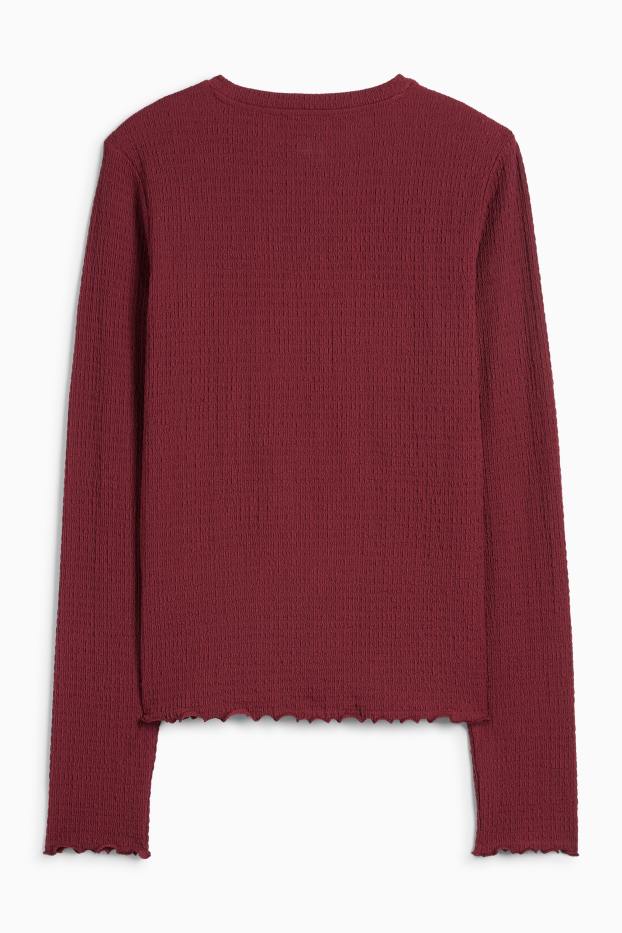Damen - Langarmshirt - strukturiert - dunkelrot
