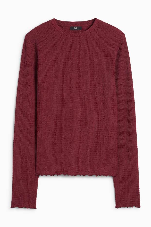 Damen - Langarmshirt - strukturiert - dunkelrot