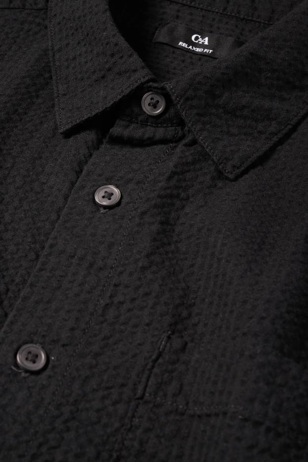 Herren - Hemd - Relaxed Fit - Kent - strukturiert - schwarz