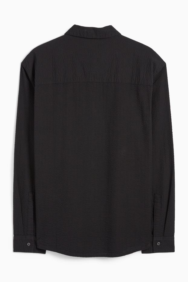 Herren - Hemd - Relaxed Fit - Kent - strukturiert - schwarz