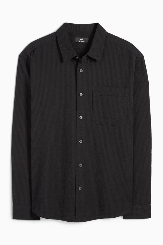 Herren - Hemd - Relaxed Fit - Kent - strukturiert - schwarz