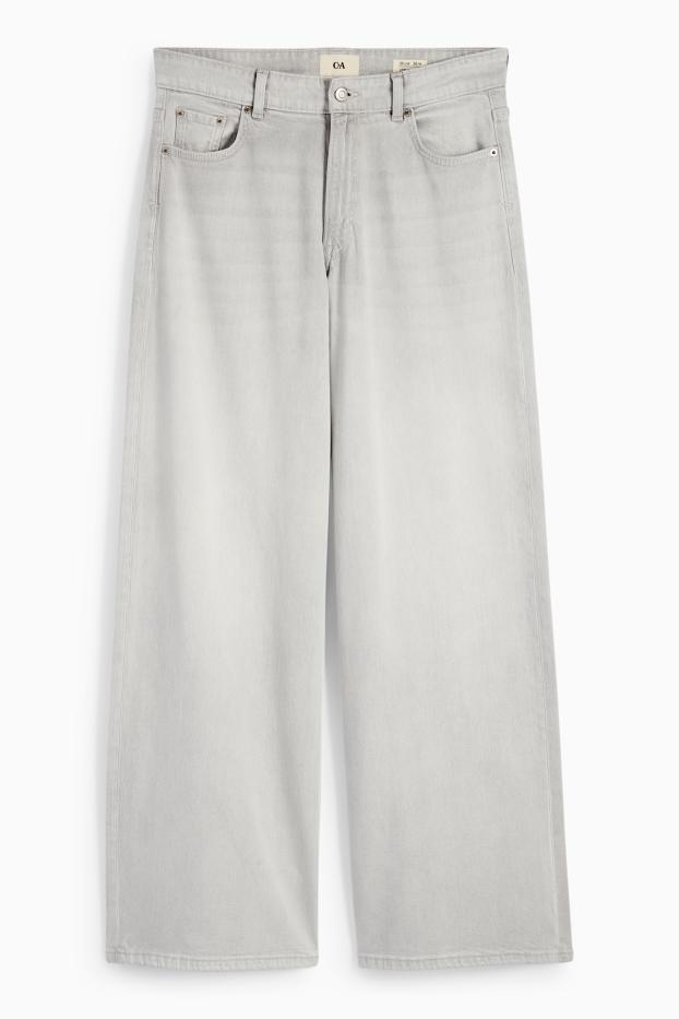 Dames - Wide leg jeans - low waist - jeanslichtgrijs