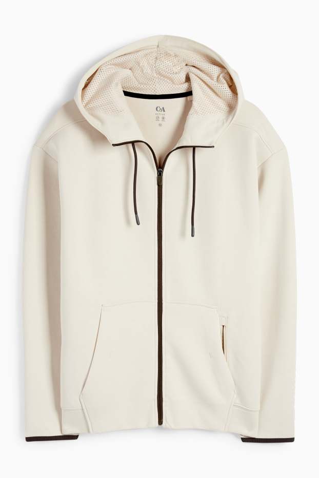 Heren - Sportvest van sweatstof met capuchon - crème wit