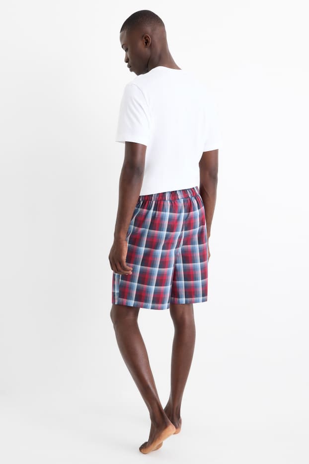 Herren - Pyjamashorts - kariert - rot / dunkelblau