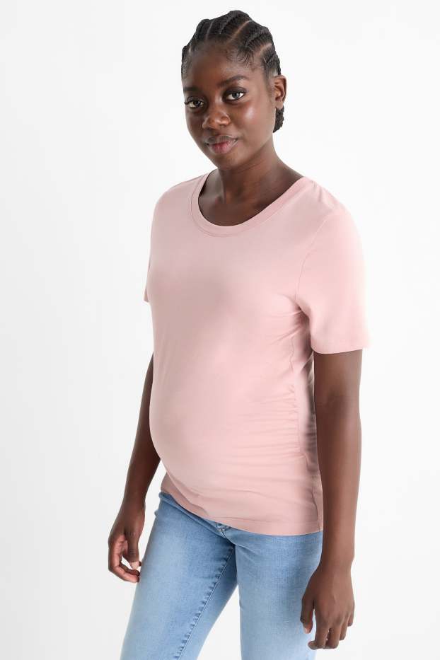 Dames - Set van 2 - zwangerschaps-T-shirt - zwart / roze