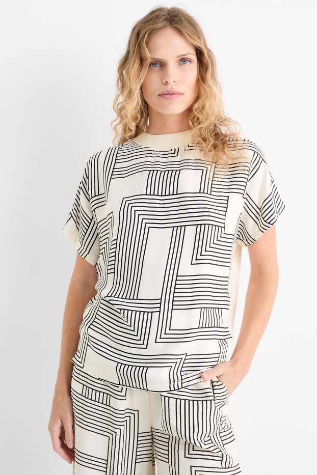 Damen - T-Shirt - Relaxed Fit - gemustert - cremeweiß