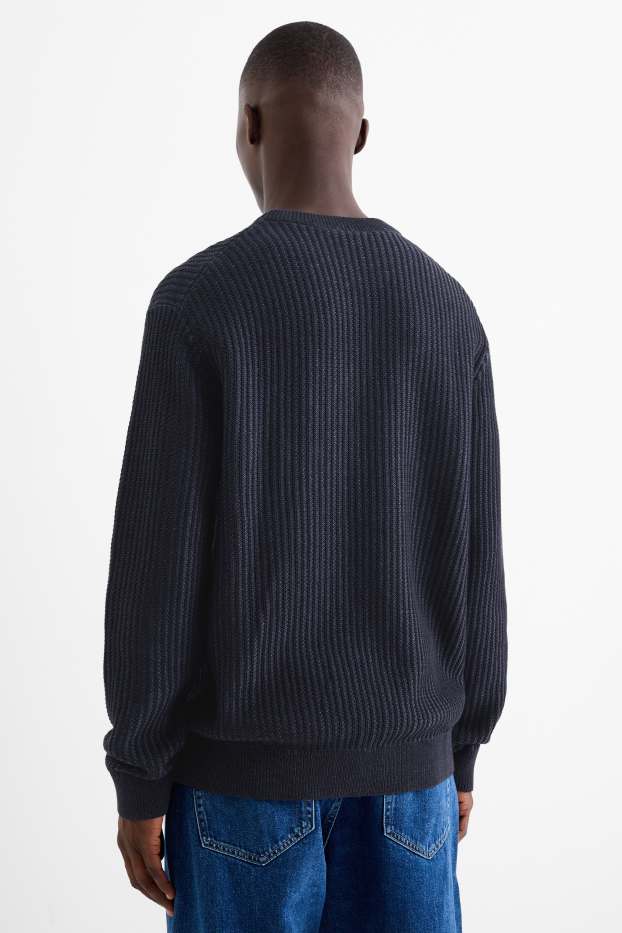 Uomo - Maglione - a coste - blu scuro