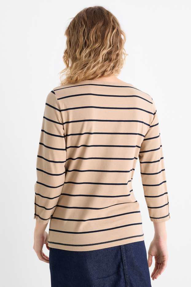 Women - Long sleeve top - striped - light beige