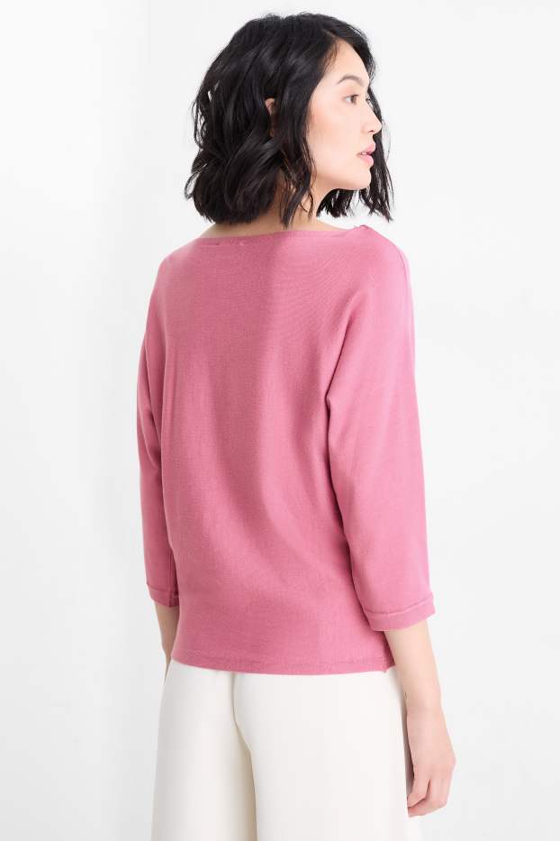 Femei - Pulover din tricot fin - roz închis