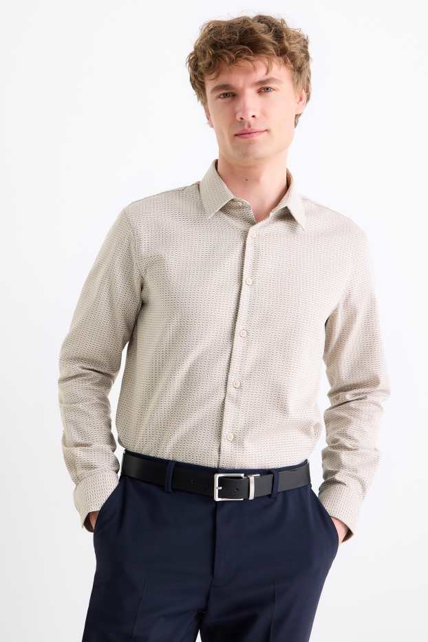 Hombre - Camisa de oficina - regular fit - Kent - no necesita planchado - estampada - beis