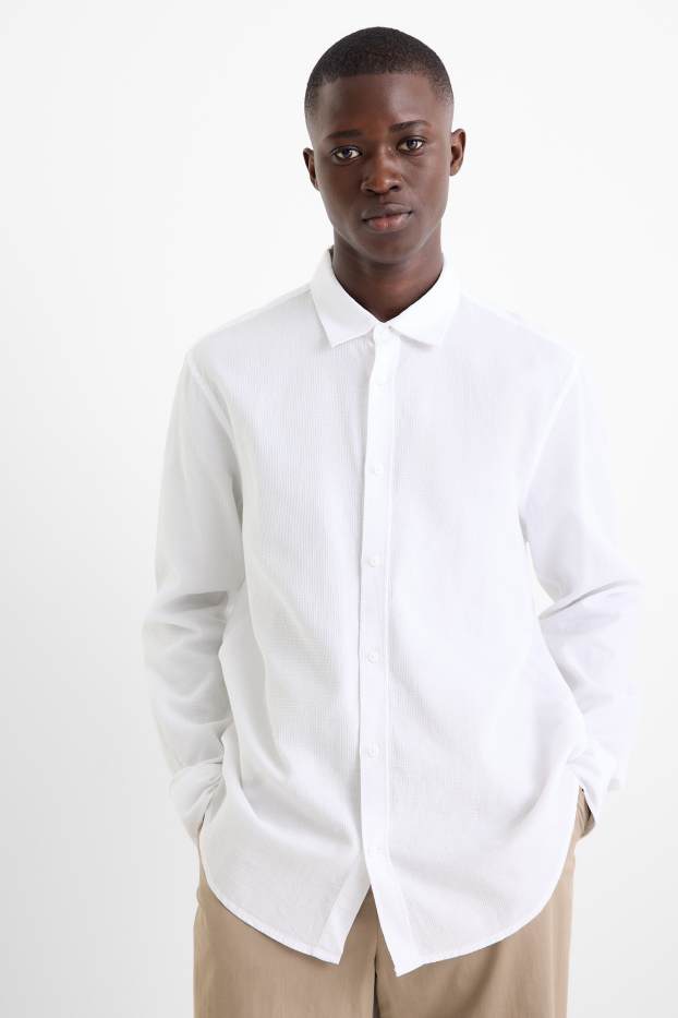 Hommes - Chemise - regular fit - col kent - texturée - blanc