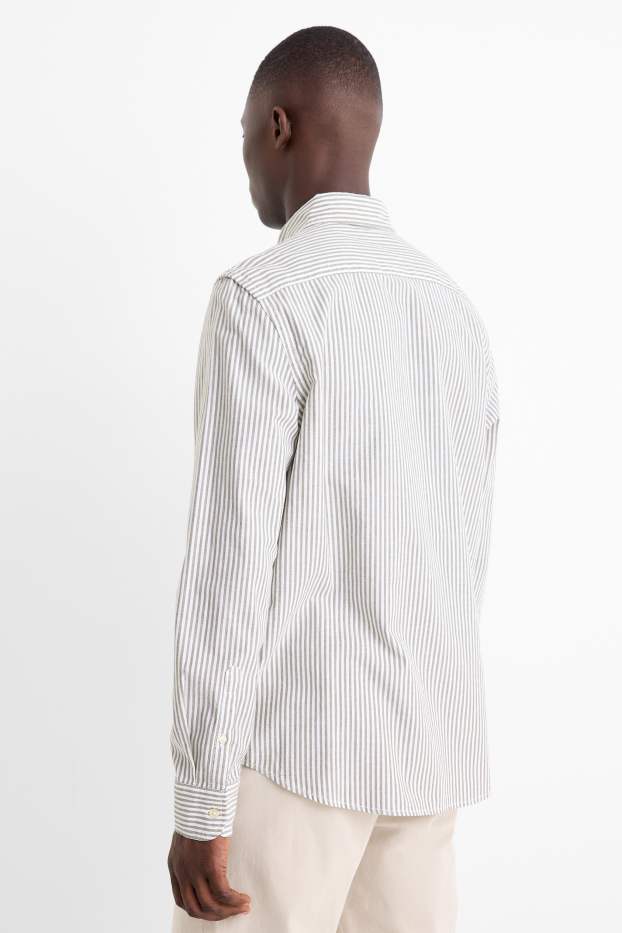 Uomo - Camicia - regular fit - button down - a righe - verde / bianco crema