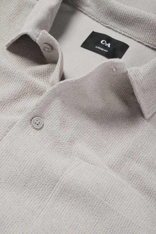 Uomo - Camicia in maglia - loose fit - collo a revers - a coste - grigio