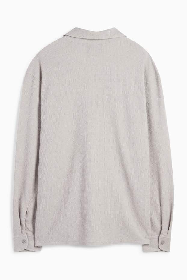 Uomo - Camicia in maglia - loose fit - collo a revers - a coste - grigio